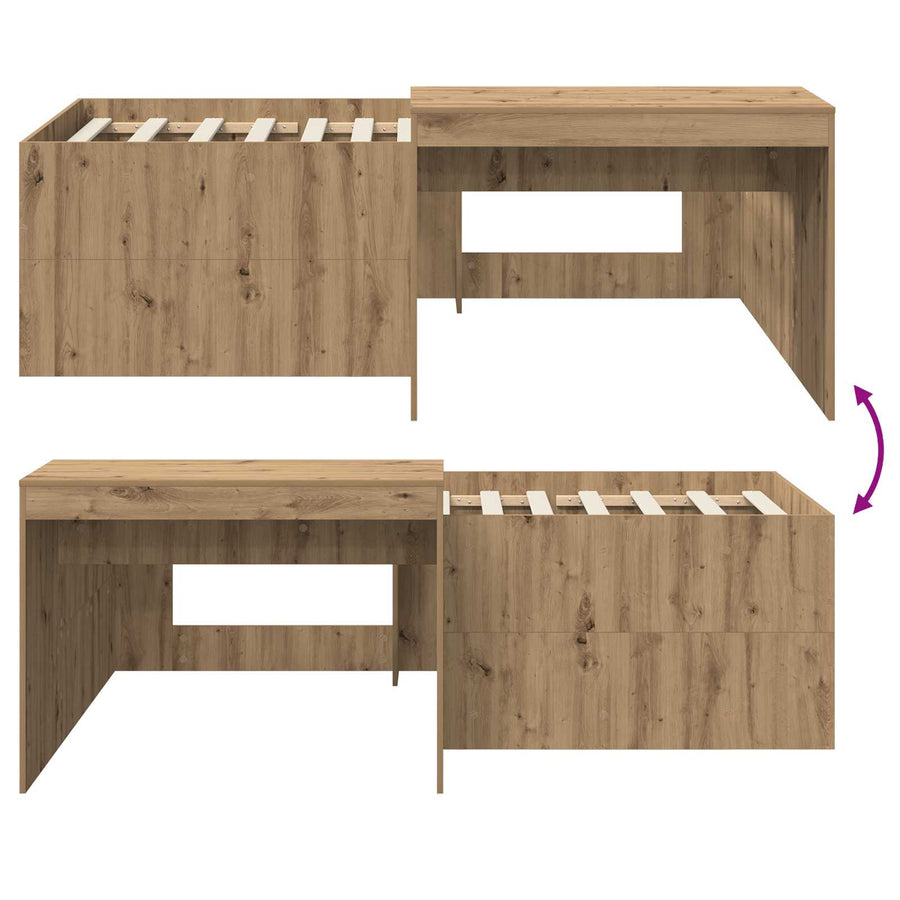 Hoge Bed Frame met Bureau voor Kinderen Artisanaal eiken