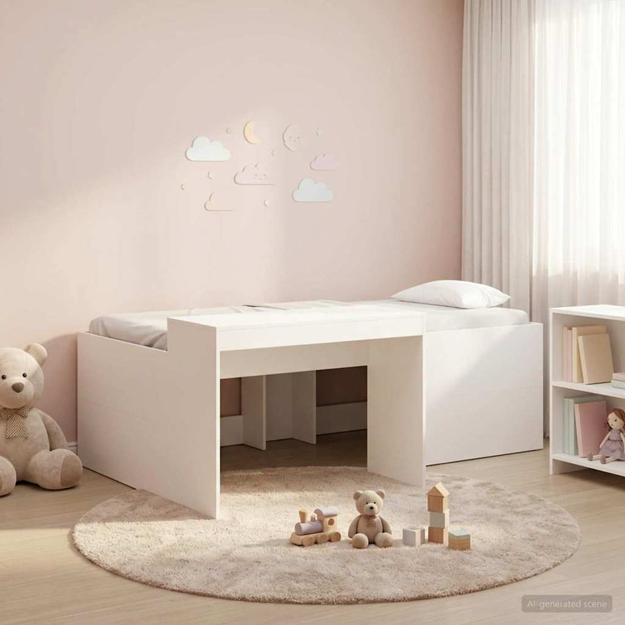 Hoge Bed Frame met Bureau voor Kinderen Wit 98.5 x 200 cm