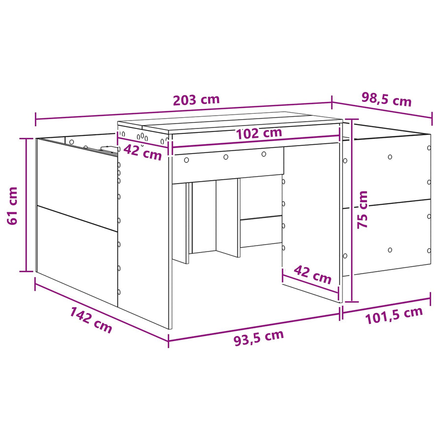 Hoge Bed Frame met Bureau voor Kinderen Wit 98.5 x 200 cm