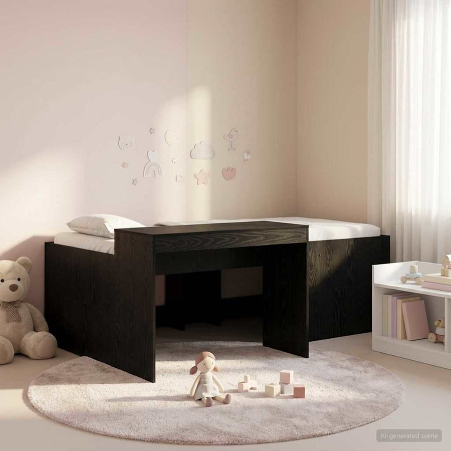 Hoge Bed Frame met Bureau voor Kinderen Zwart 98.5 x 200 cm