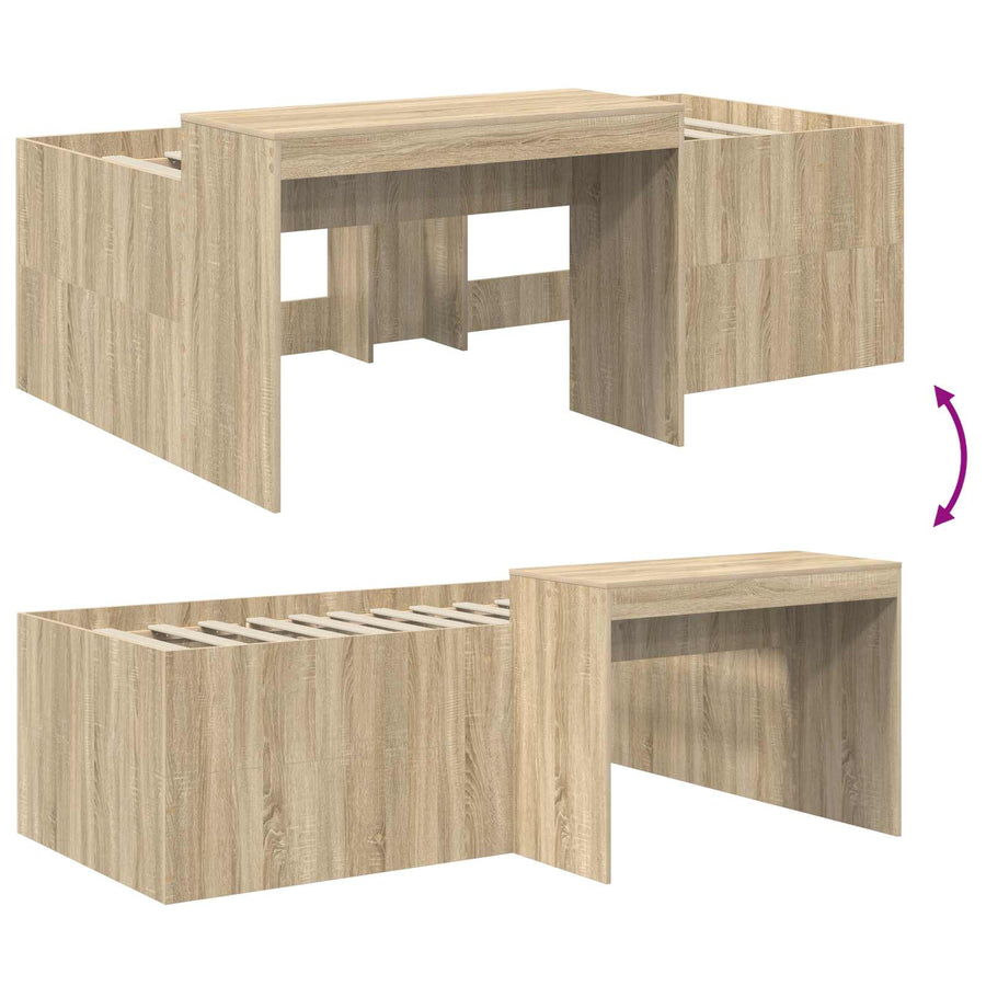 Hoge Bed Frame met Bureau voor Kinderen Sonoma Eiken