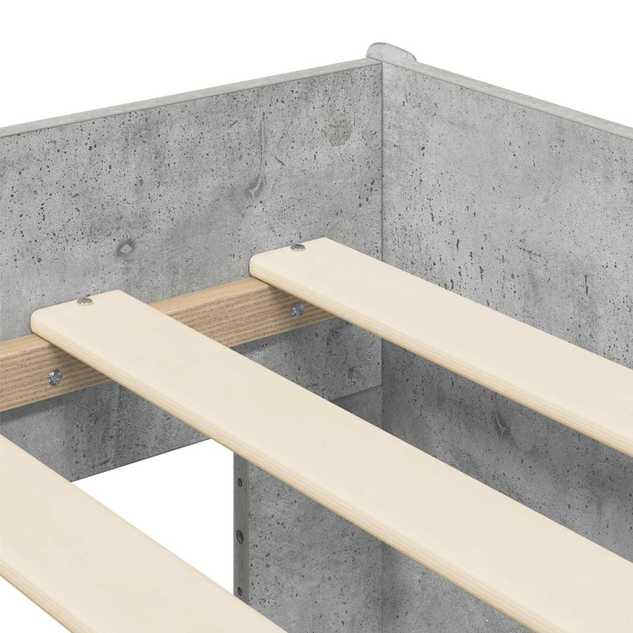Hoge Bed Frame met Bureau voor Kinderen Betongrijs Bewerkt hout
