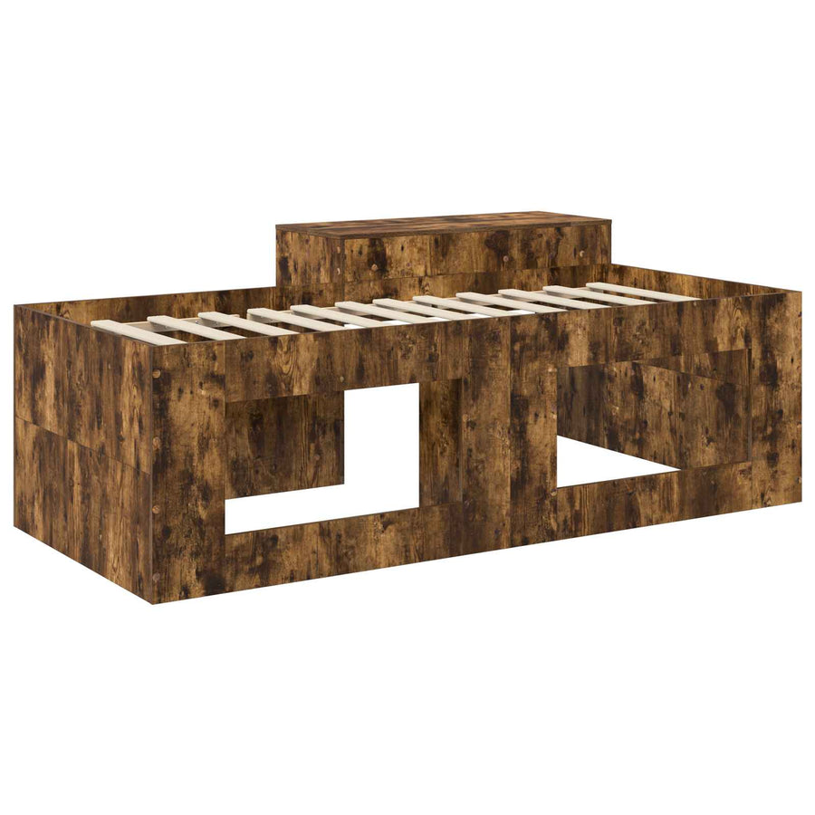 Hoge Bed Frame met Bureau voor Kinderen Gerookt eiken