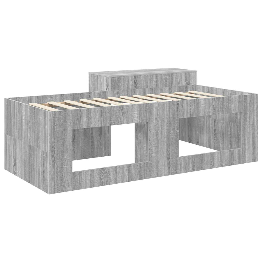 Hoge Bed Frame met Bureau voor Kinderen Grijs Sonoma