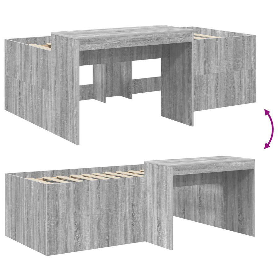 Hoge Bed Frame met Bureau voor Kinderen Grijs Sonoma