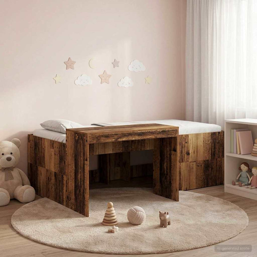 Hoge Bed Frame met Bureau voor Kinderen Oud hout 98.5 x 200 cm
