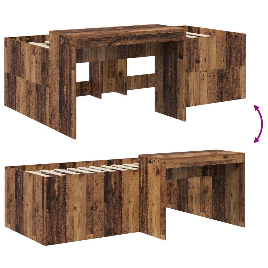 Hoge Bed Frame met Bureau voor Kinderen Oud hout 98.5 x 200 cm
