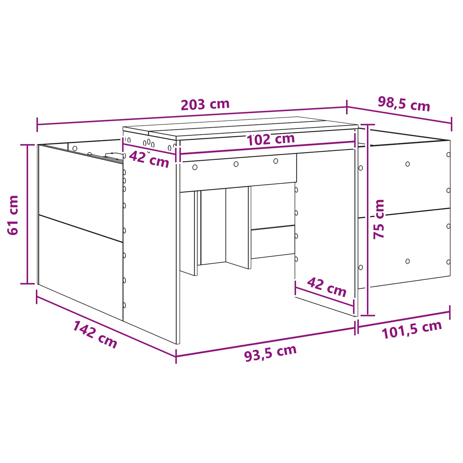 Hoge Bed Frame met Bureau voor Kinderen Oud hout 98.5 x 200 cm