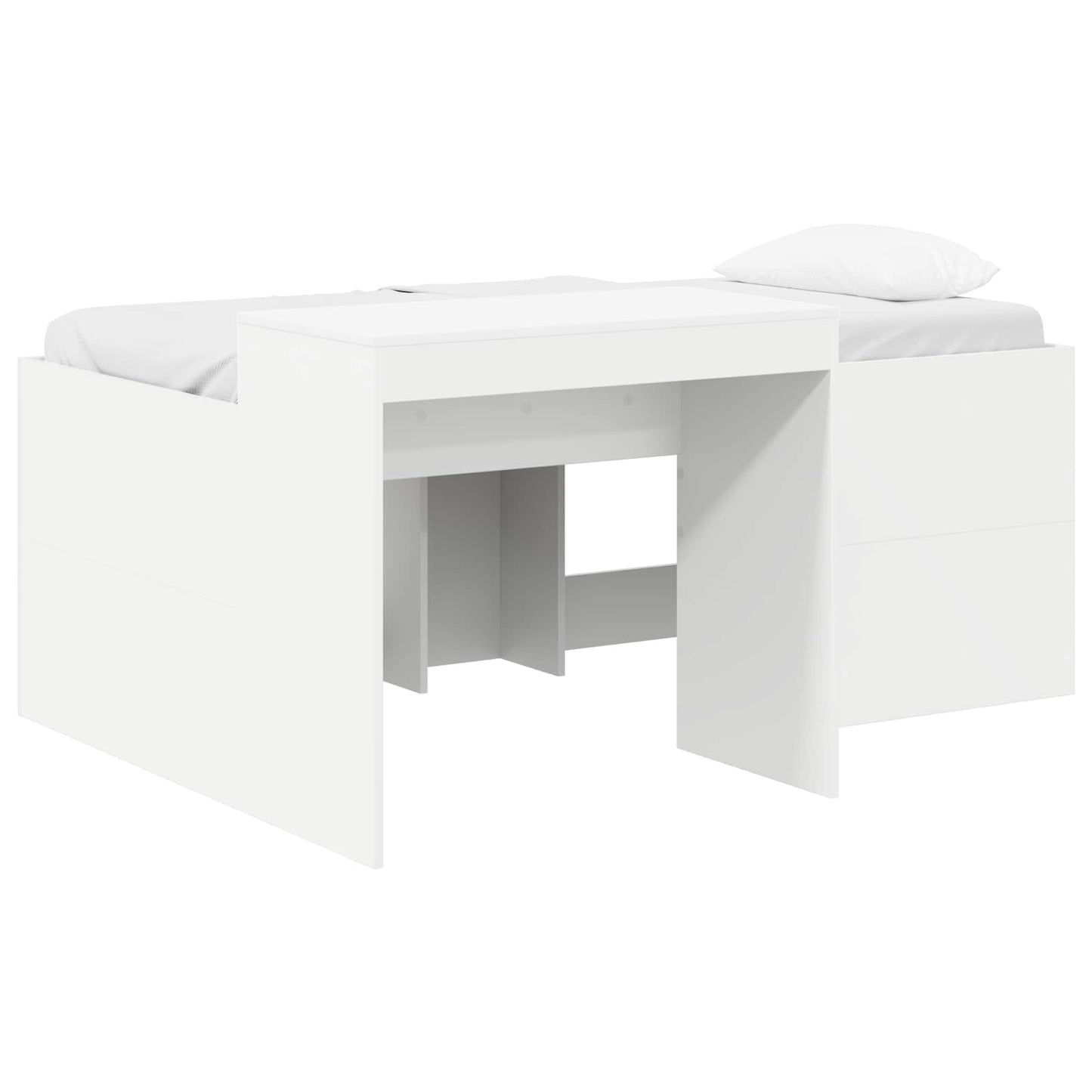 Hoge Bed Frame met Bureau voor Kinderen Wit Bewerkt hout