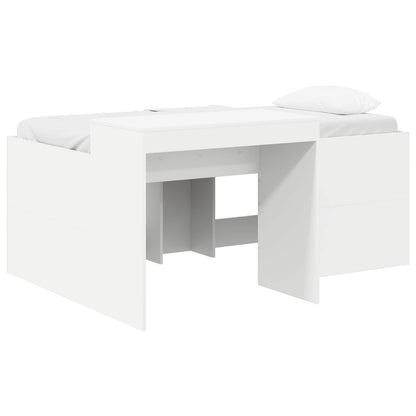 Hoge Bed Frame met Bureau voor Kinderen Wit Bewerkt hout