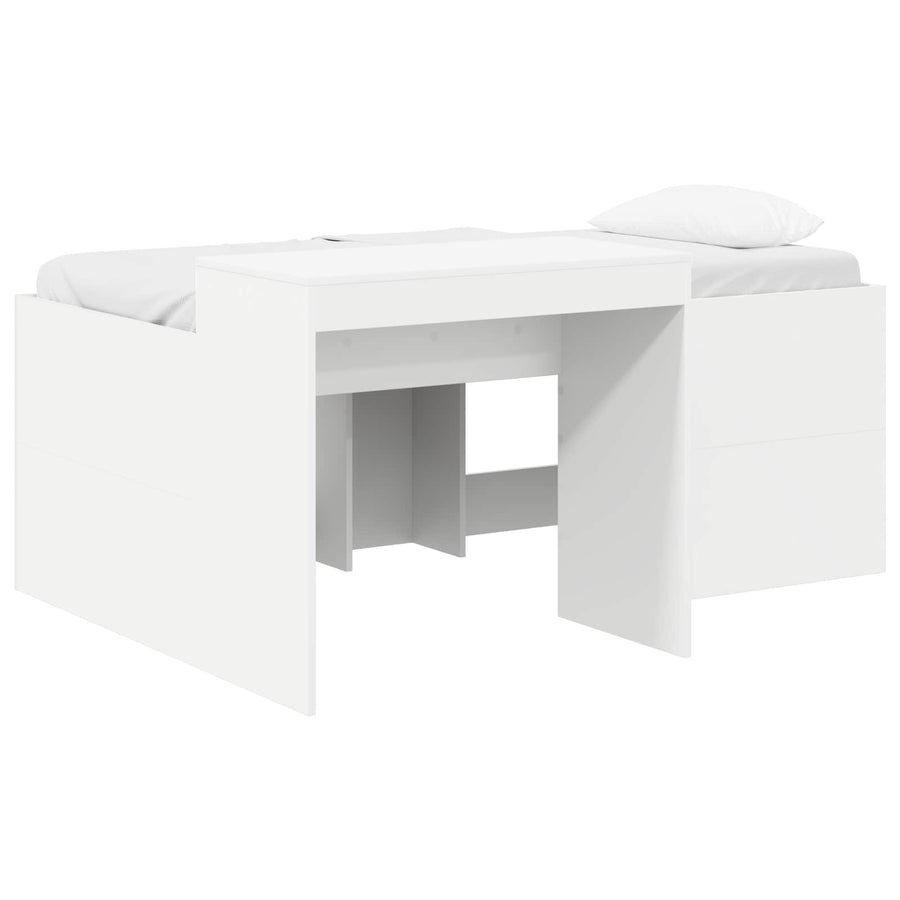 Hoge Bed Frame met Bureau voor Kinderen Wit Bewerkt hout