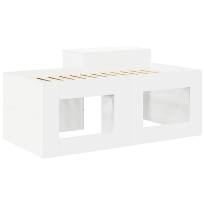 Hoge Bed Frame met Bureau voor Kinderen Wit Bewerkt hout