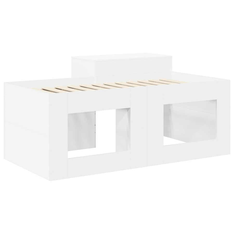 Hoge Bed Frame met Bureau voor Kinderen Wit Bewerkt hout
