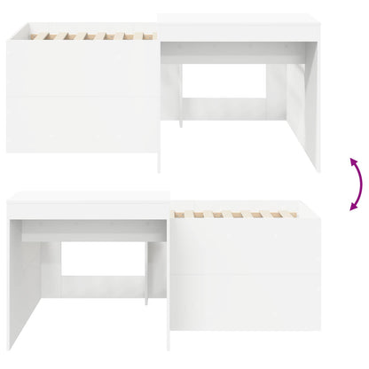 Hoge Bed Frame met Bureau voor Kinderen Wit Bewerkt hout