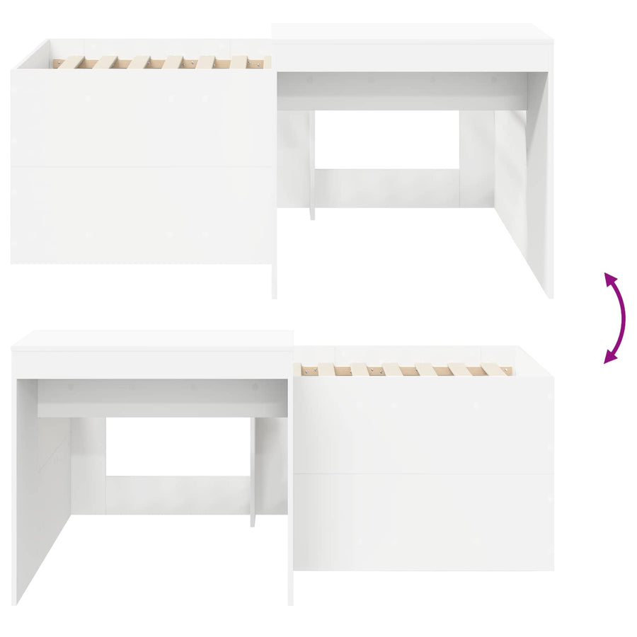 Hoge Bed Frame met Bureau voor Kinderen Wit Bewerkt hout