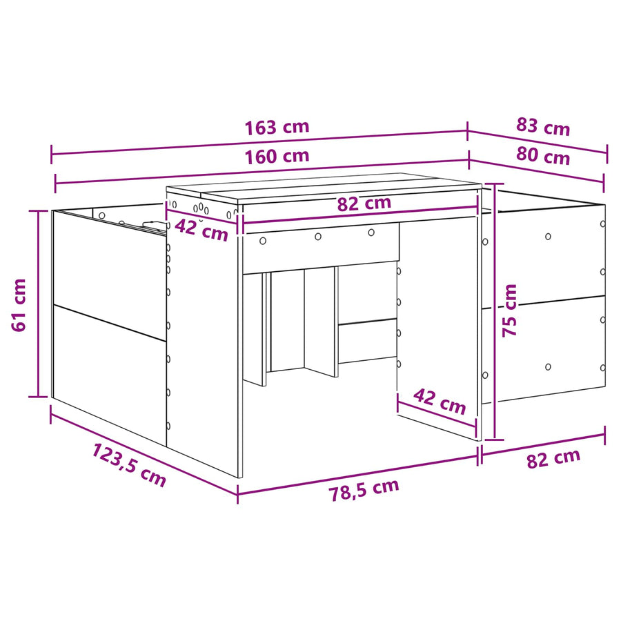 Hoge Bed Frame met Bureau voor Kinderen Wit Bewerkt hout