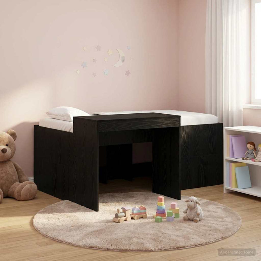 Hoge Bed Frame met Bureau voor Kinderen Zwart Bewerkt hout