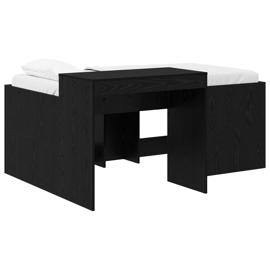 Hoge Bed Frame met Bureau voor Kinderen Zwart Bewerkt hout