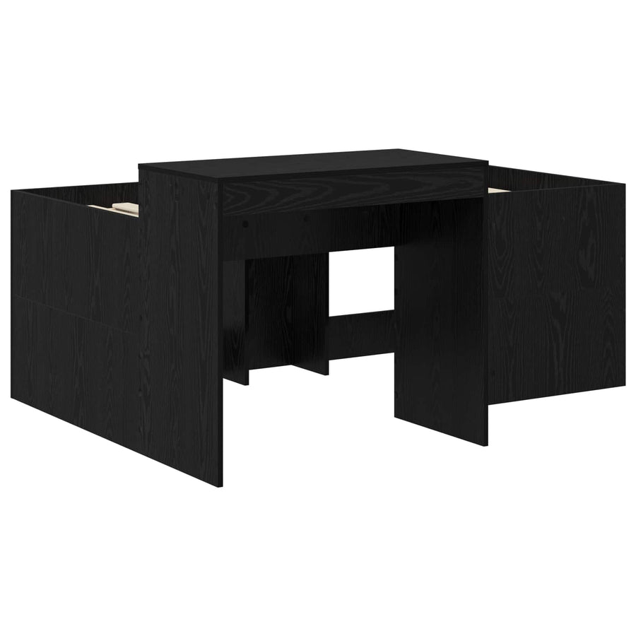 Hoge Bed Frame met Bureau voor Kinderen Zwart Bewerkt hout