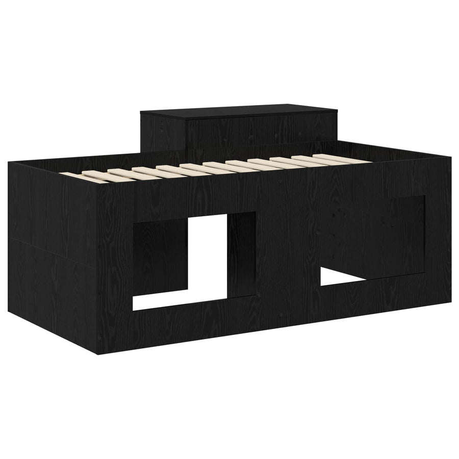 Hoge Bed Frame met Bureau voor Kinderen Zwart Bewerkt hout