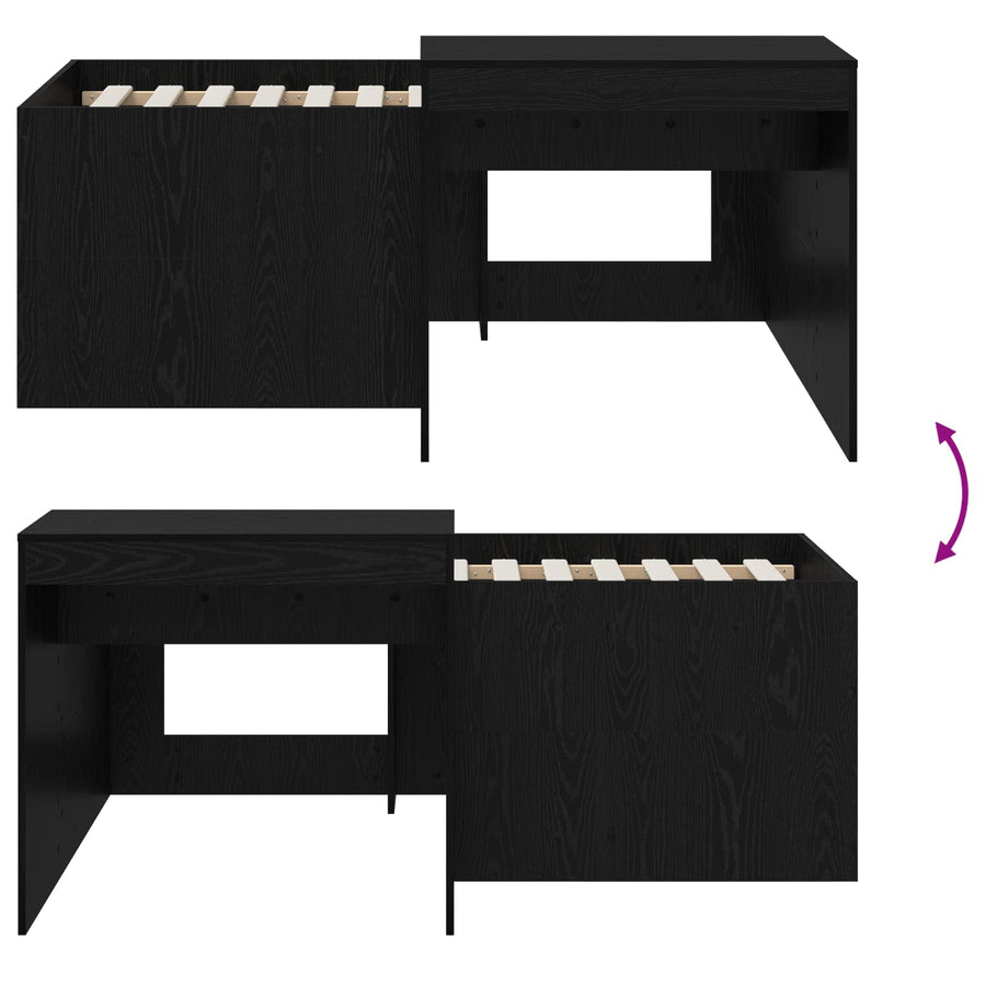 Hoge Bed Frame met Bureau voor Kinderen Zwart Bewerkt hout