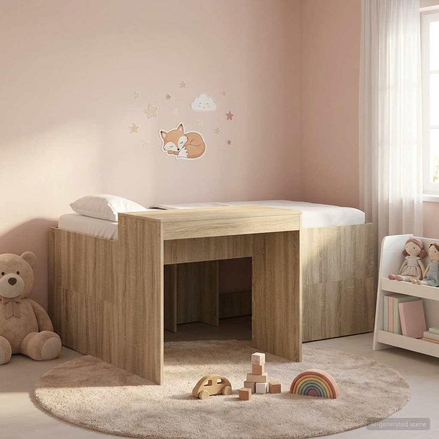 Hoge Bed Frame met Bureau voor Kinderen Sonoma Eiken