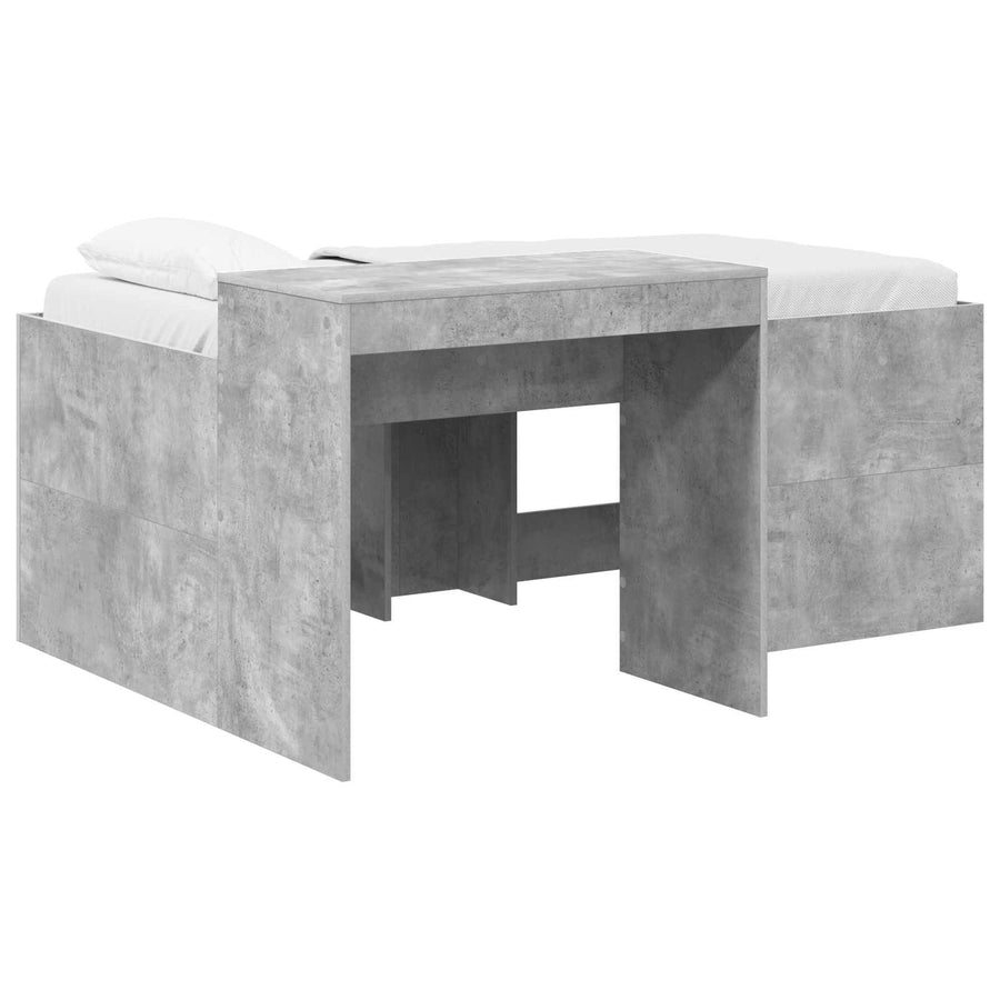 Hoge Bed Frame met Bureau voor Kinderen Betongrijs Bewerkt hout
