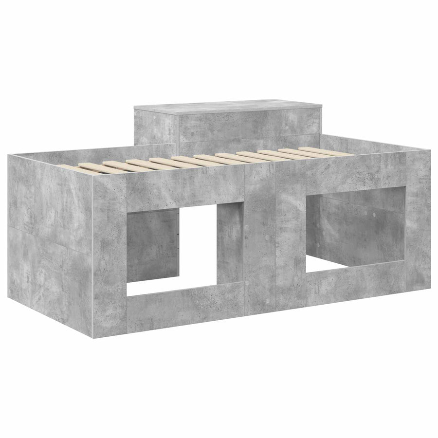 Hoge Bed Frame met Bureau voor Kinderen Betongrijs Bewerkt hout