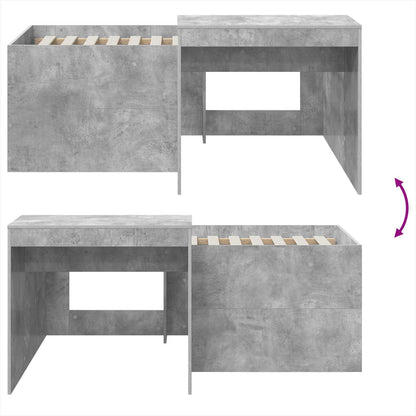 Hoge Bed Frame met Bureau voor Kinderen Betongrijs Bewerkt hout
