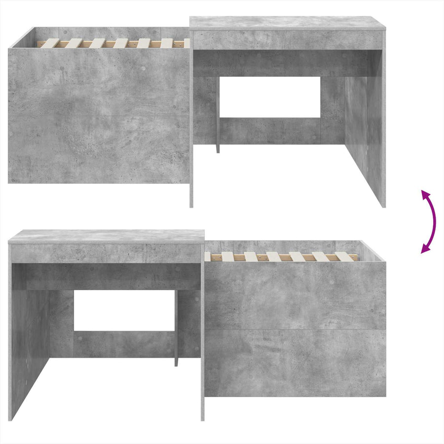 Hoge Bed Frame met Bureau voor Kinderen Betongrijs Bewerkt hout
