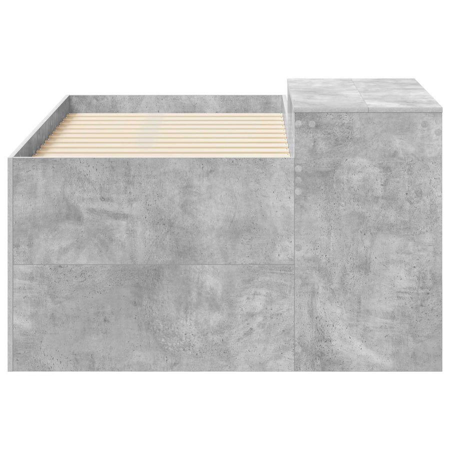 Hoge Bed Frame met Bureau voor Kinderen Betongrijs Bewerkt hout