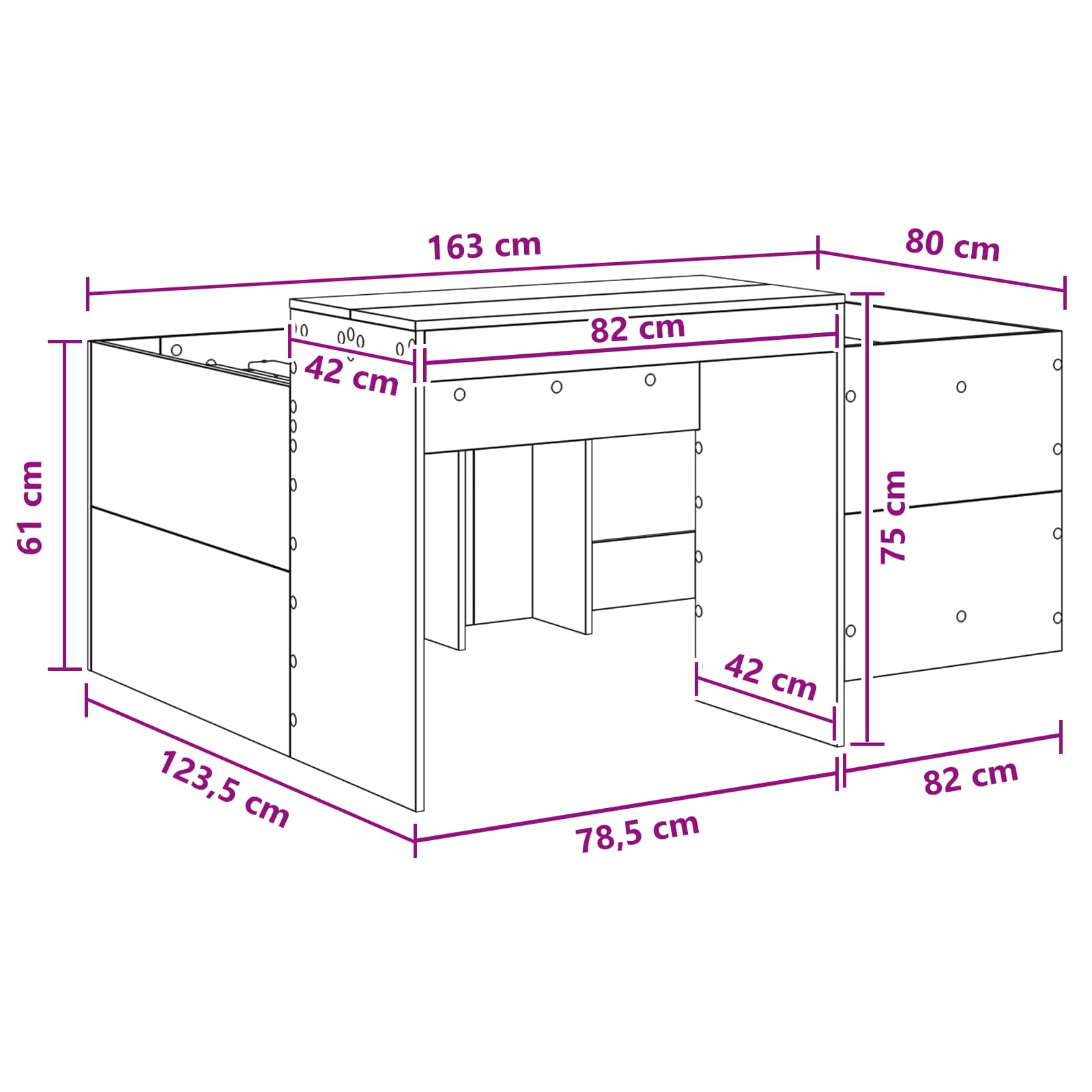 Hoge Bed Frame met Bureau voor Kinderen Betongrijs Bewerkt hout