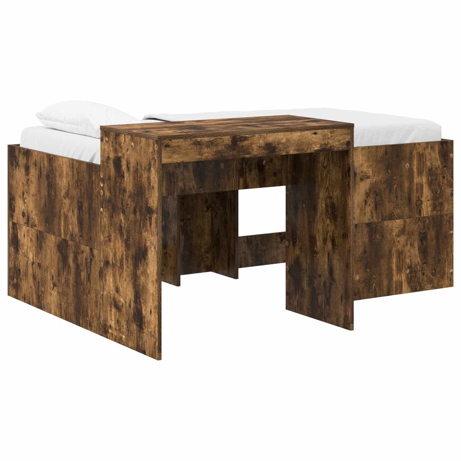 Hoge Bed Frame met Bureau voor Kinderen Gerookt eiken