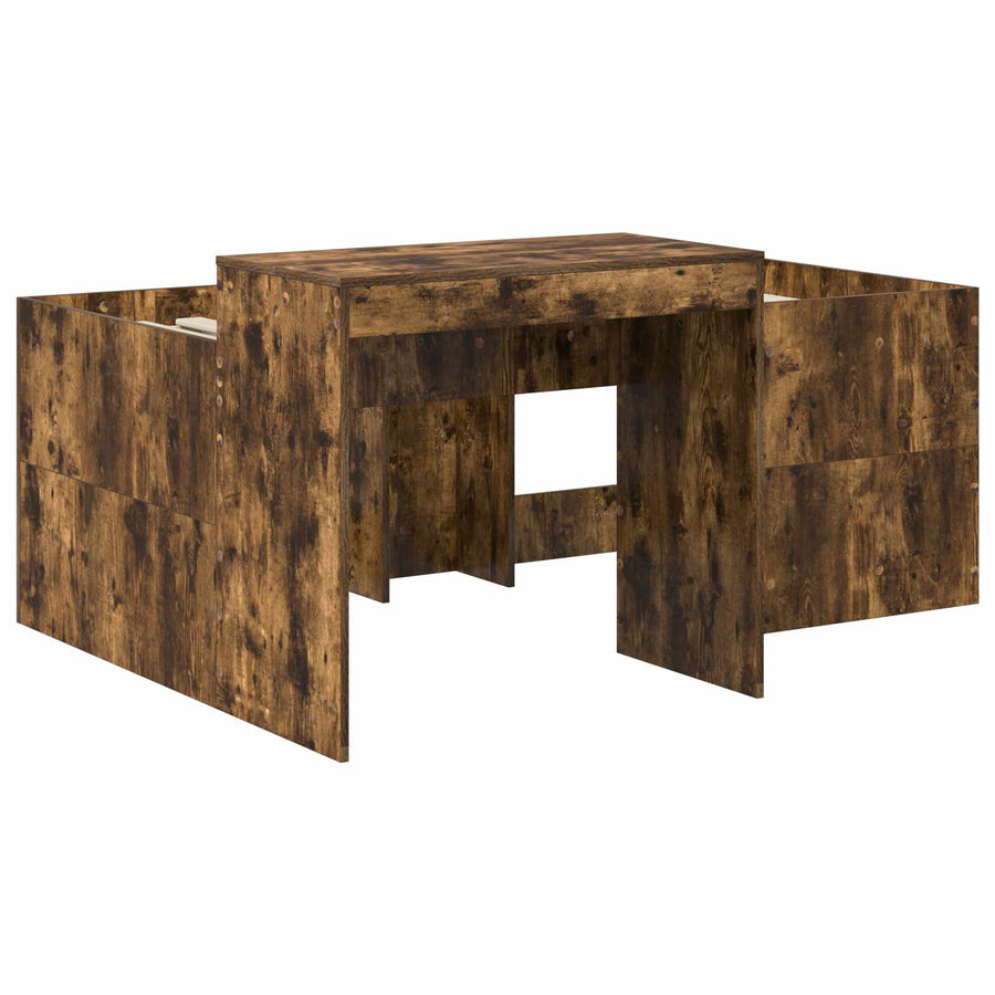 Hoge Bed Frame met Bureau voor Kinderen Gerookt eiken
