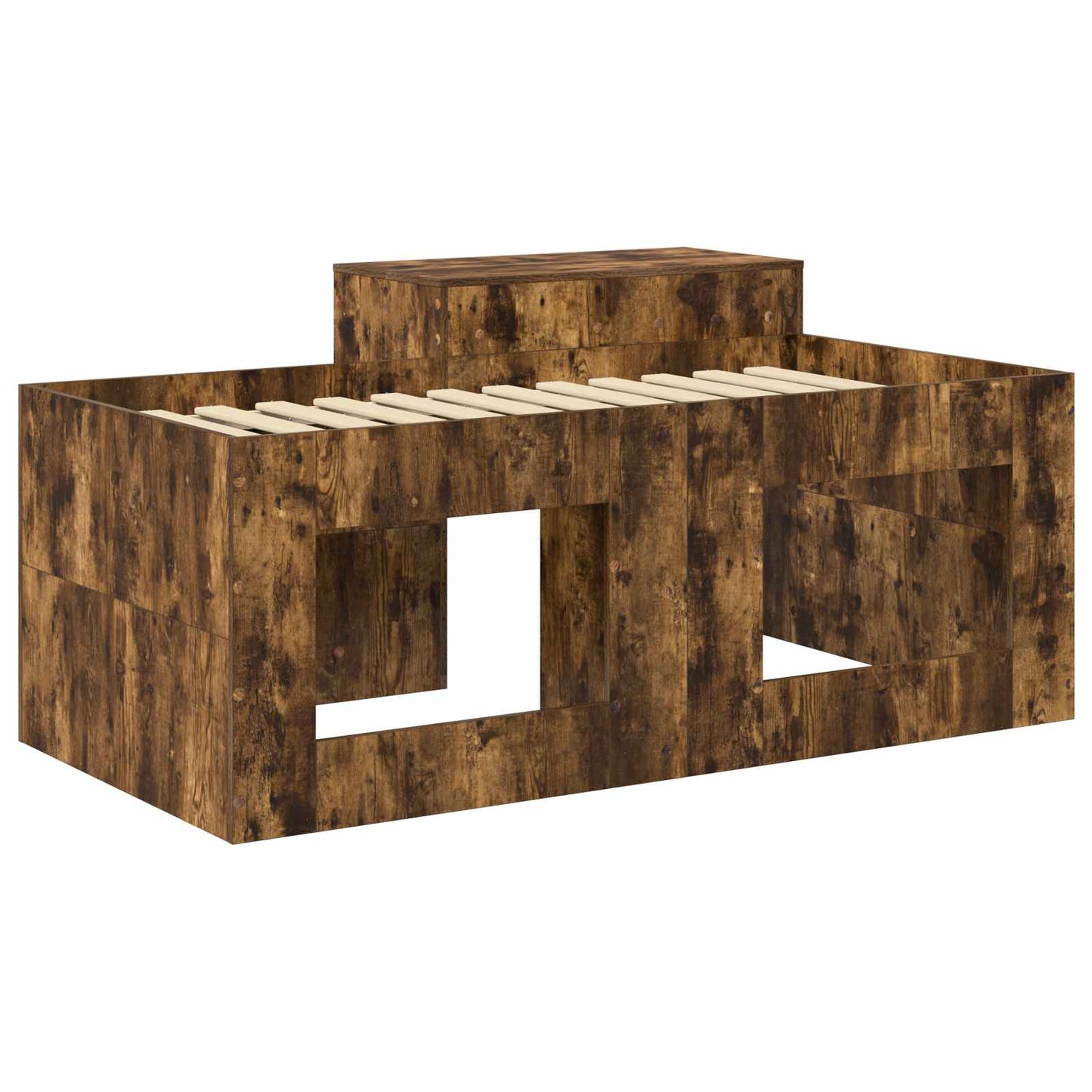 Hoge Bed Frame met Bureau voor Kinderen Gerookt eiken