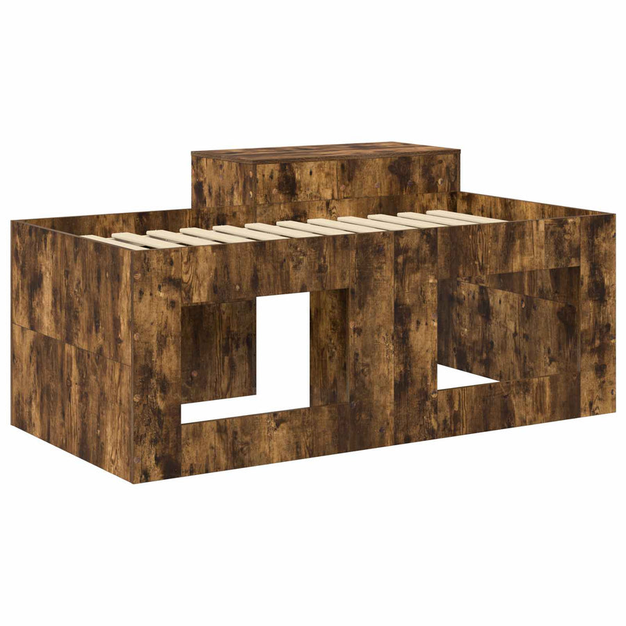 Hoge Bed Frame met Bureau voor Kinderen Gerookt eiken