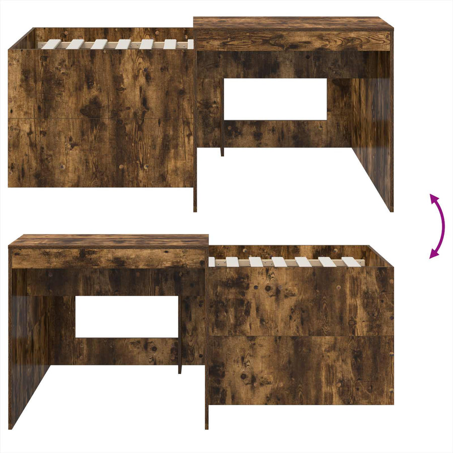 Hoge Bed Frame met Bureau voor Kinderen Gerookt eiken