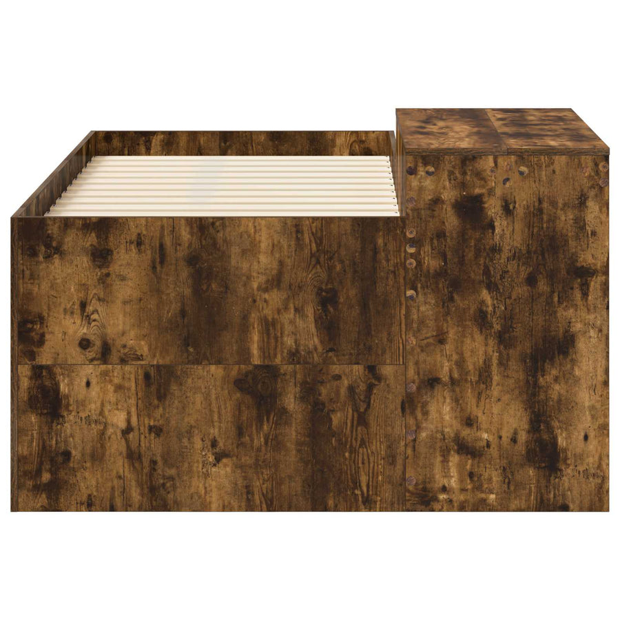 Hoge Bed Frame met Bureau voor Kinderen Gerookt eiken