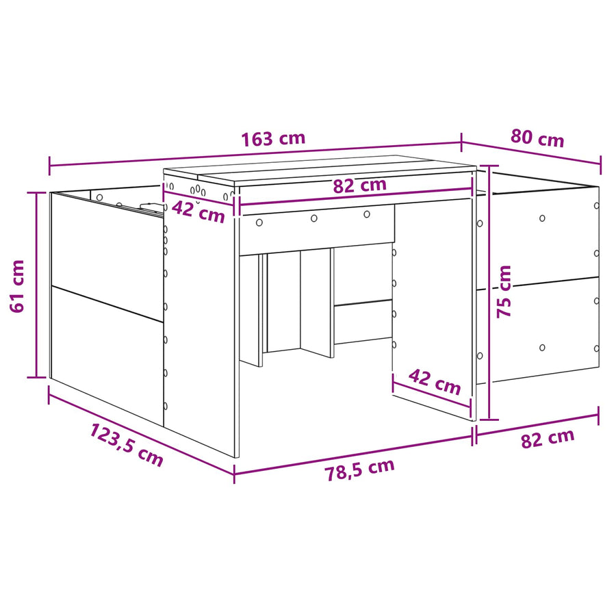 Hoge Bed Frame met Bureau voor Kinderen Gerookt eiken