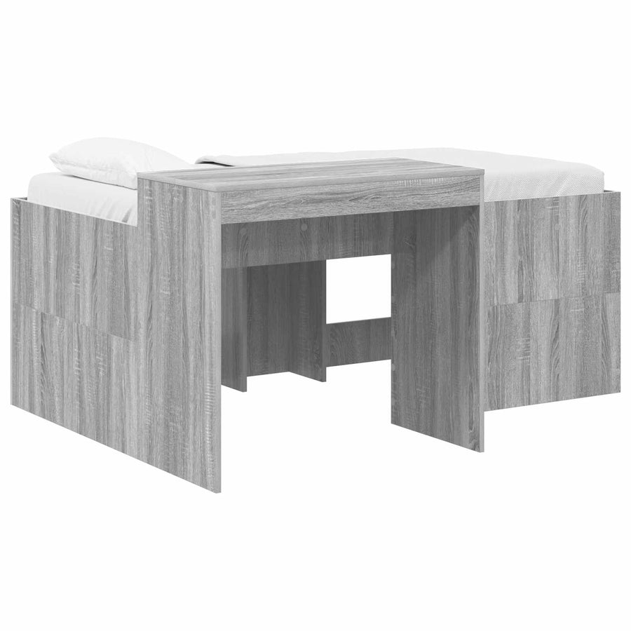 Hoge Bed Frame met Bureau voor Kinderen Grijs Sonoma