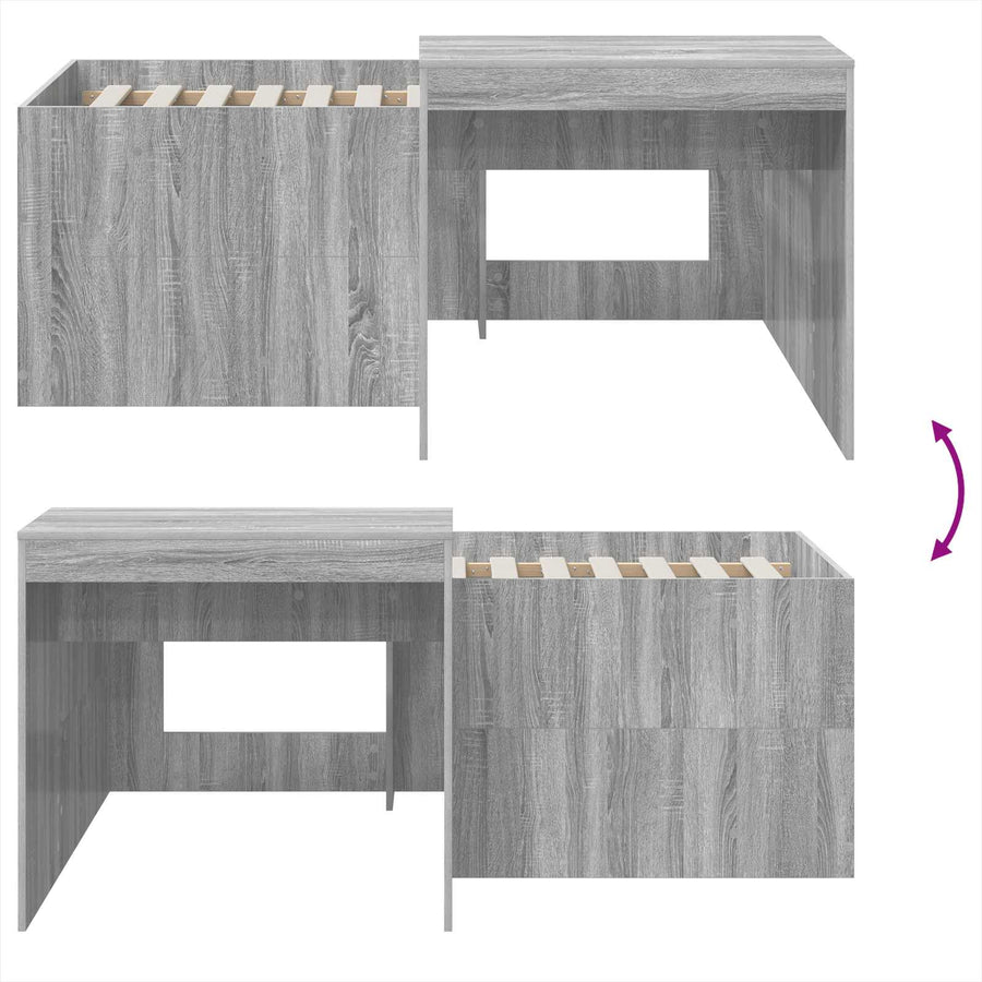 Hoge Bed Frame met Bureau voor Kinderen Grijs Sonoma