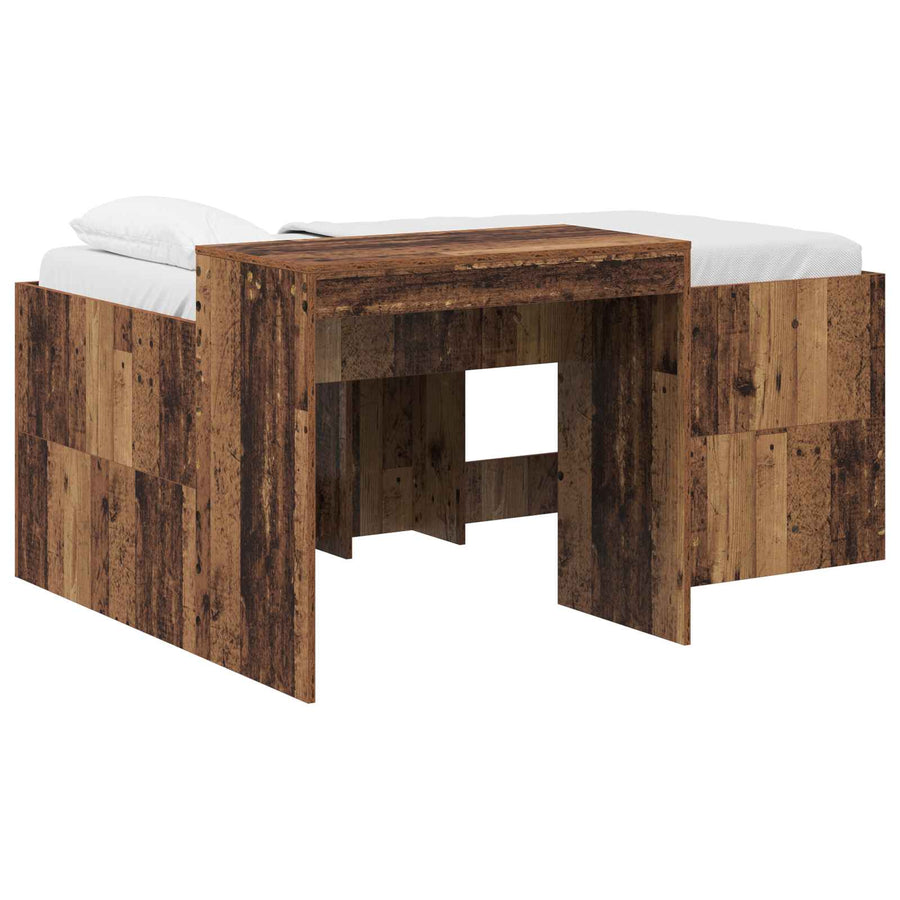 Hoge Bed Frame met Bureau voor Kinderen Oud hout Bewerkt hout