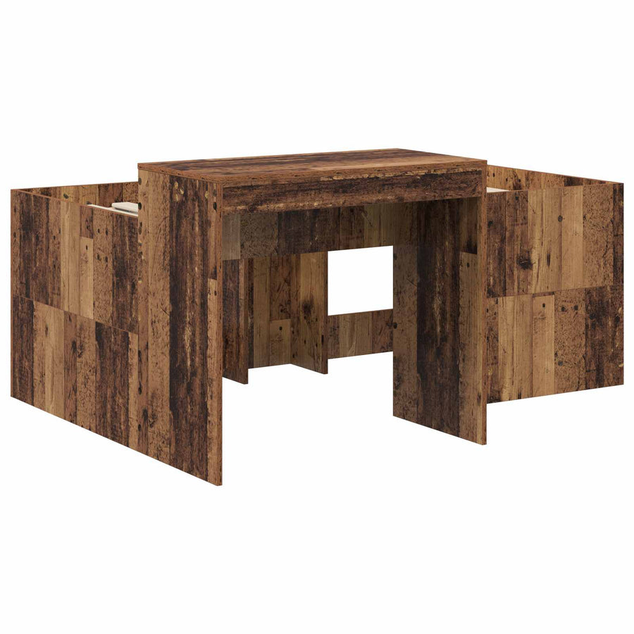 Hoge Bed Frame met Bureau voor Kinderen Oud hout Bewerkt hout