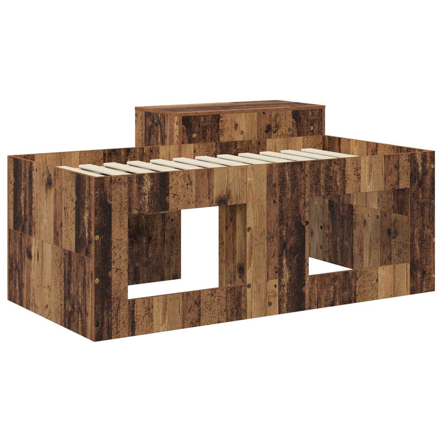 Hoge Bed Frame met Bureau voor Kinderen Oud hout Bewerkt hout
