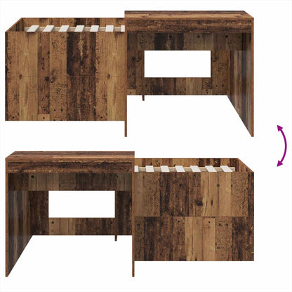 Hoge Bed Frame met Bureau voor Kinderen Oud hout Bewerkt hout