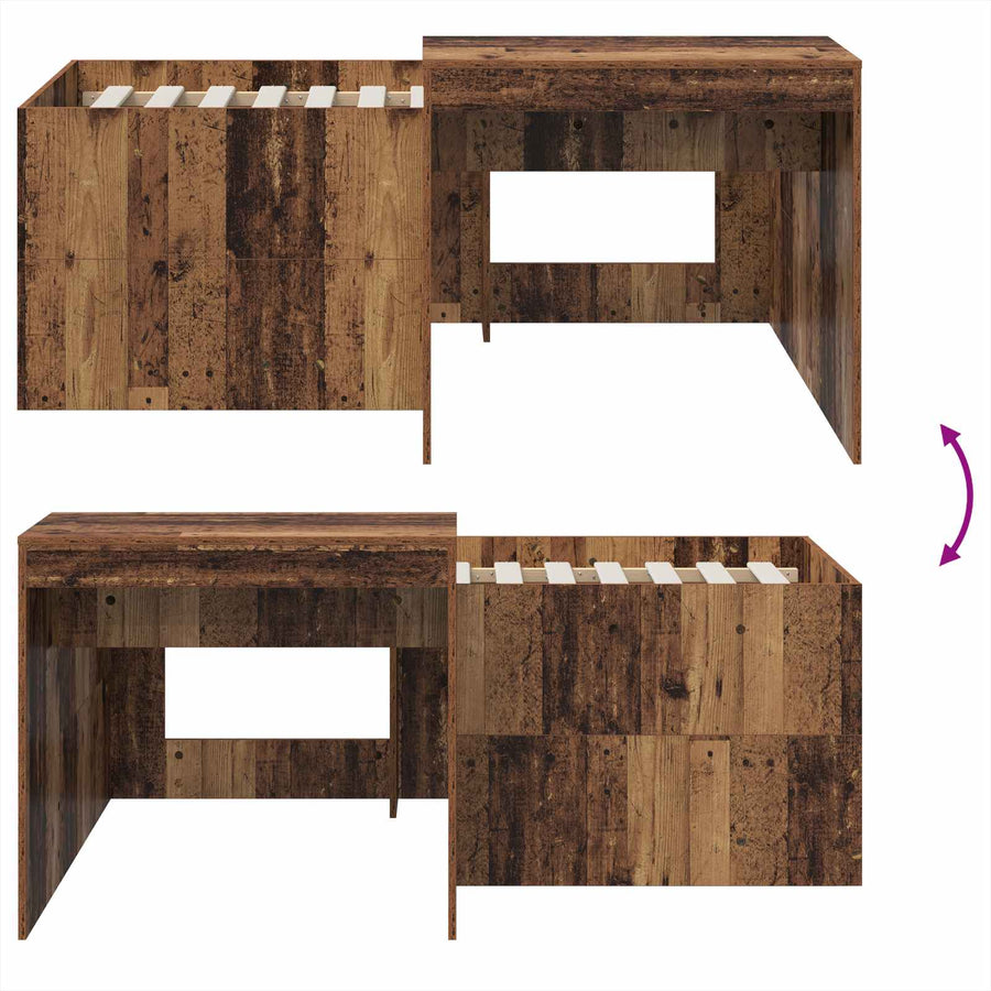 Hoge Bed Frame met Bureau voor Kinderen Oud hout Bewerkt hout