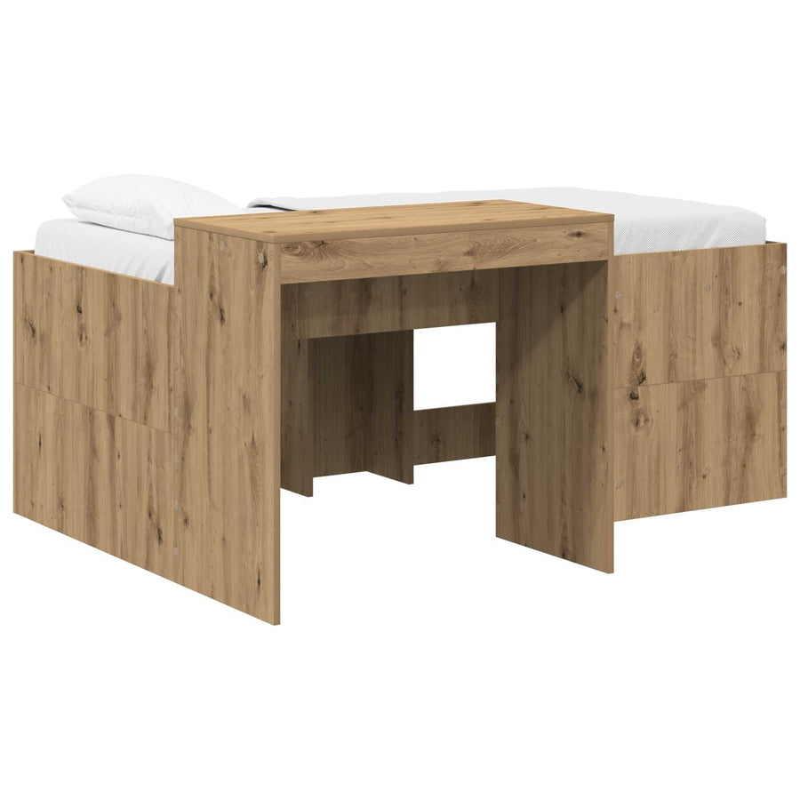 Hoge Bed Frame met Bureau voor Kinderen Artisanaal eiken