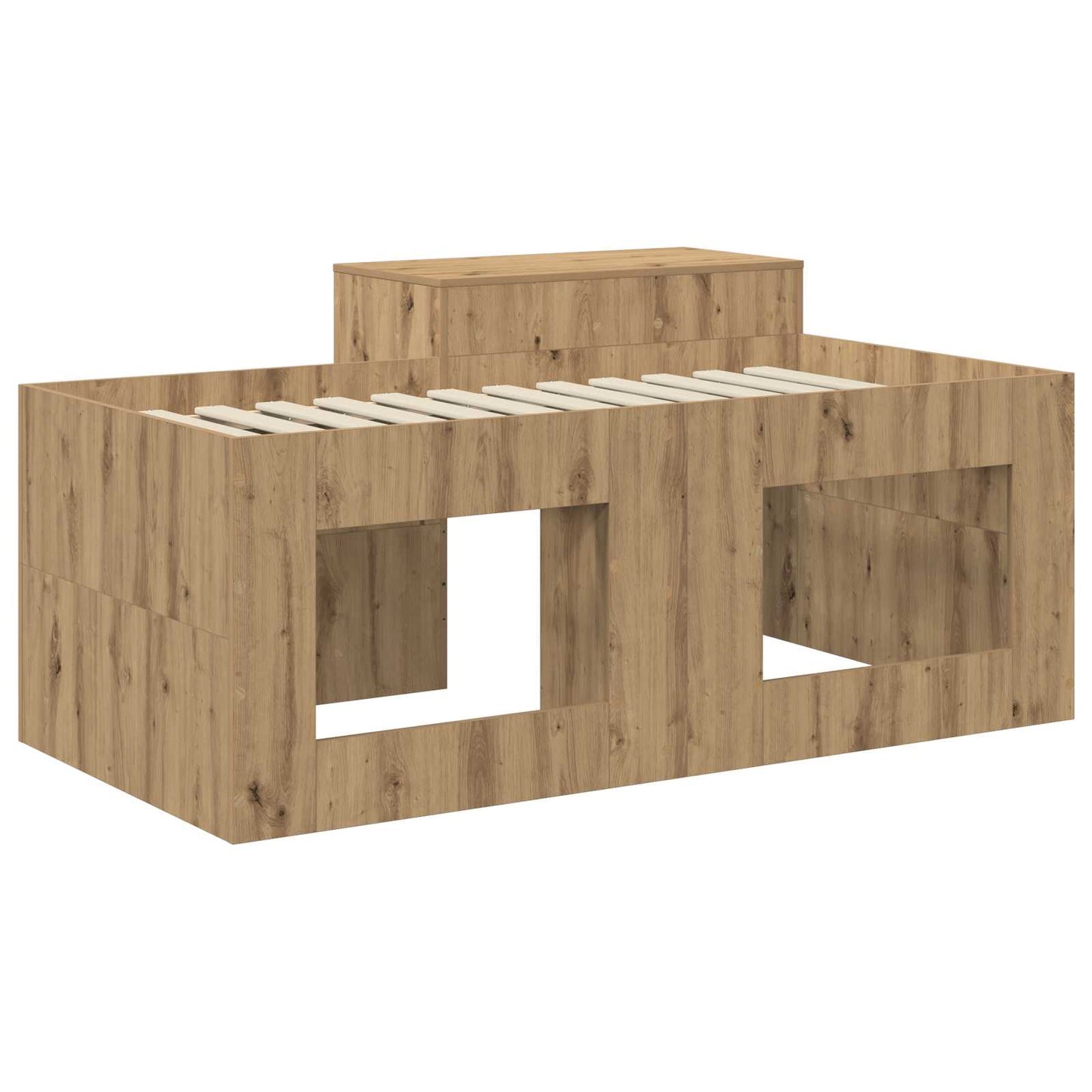 Hoge Bed Frame met Bureau voor Kinderen Artisanaal eiken