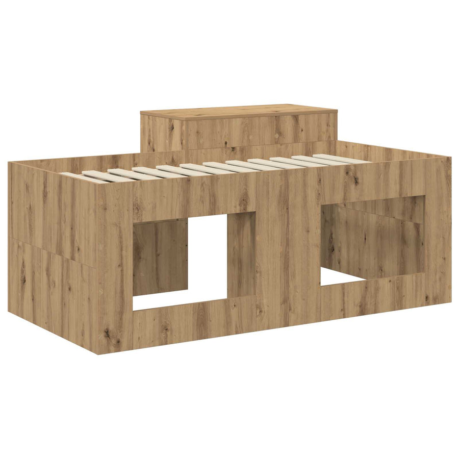 Hoge Bed Frame met Bureau voor Kinderen Artisanaal eiken