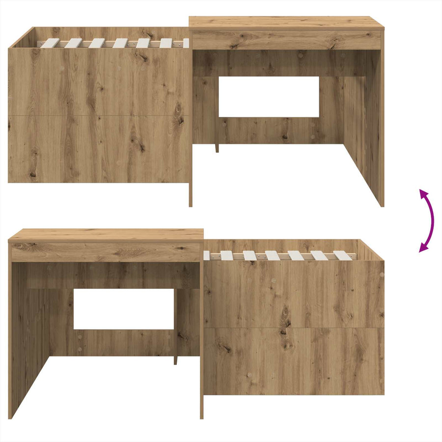 Hoge Bed Frame met Bureau voor Kinderen Artisanaal eiken